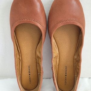 Lucky Brand Emmie Ballet Flats, SZ 8.5 M,Brown Soft Leather, Memory Foam